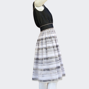 Gathered Stripes Sleeveless Midi Dress, Blue