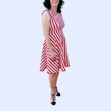Red and White Stripe Midi Dress