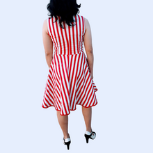 Red and White Stripe Midi Dress